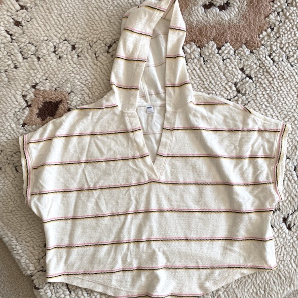 OLD NAVY Short-Sleeve Striped Slub-Knit Terry Hoodie, Multi-Colored, L